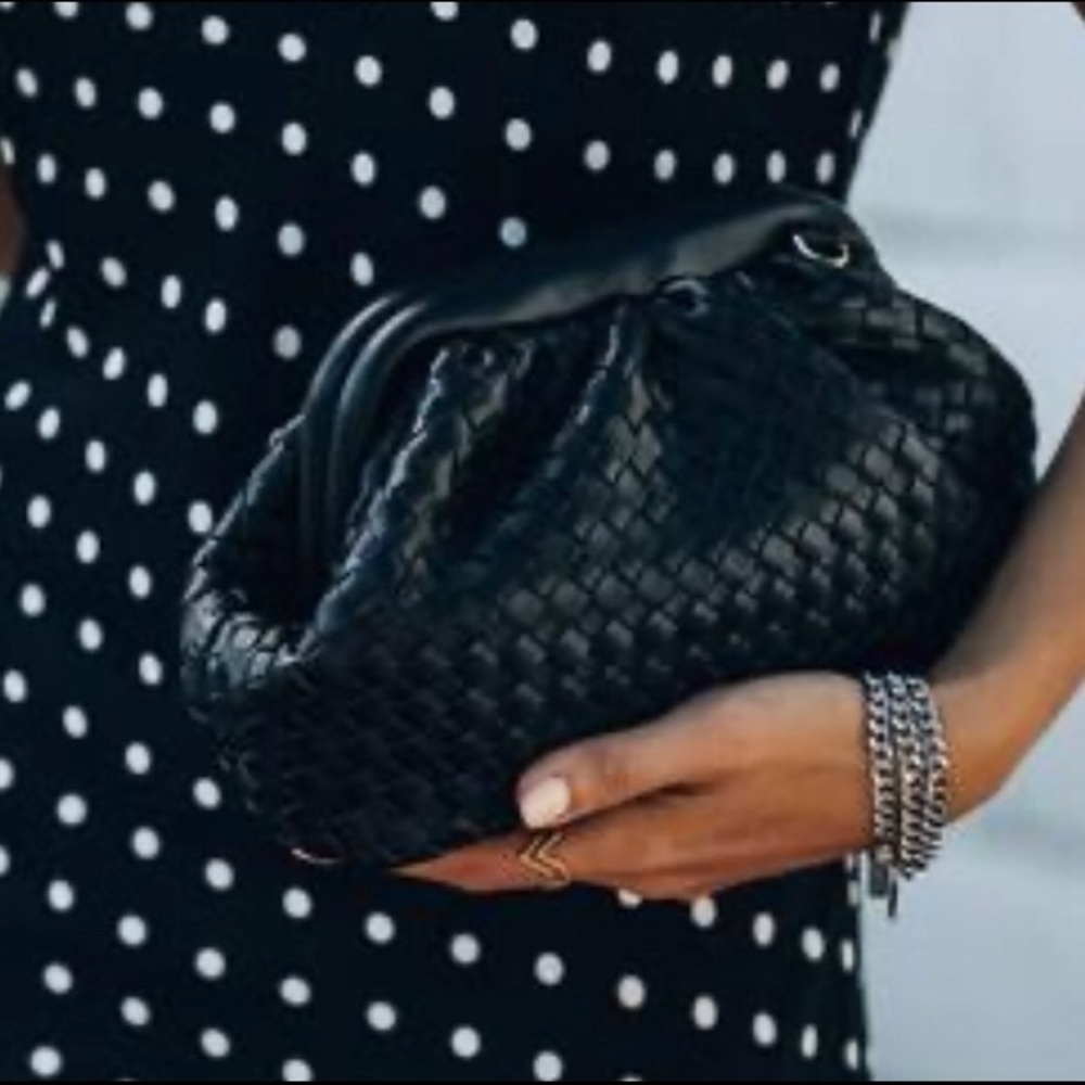 Black woven pouch purse with strap